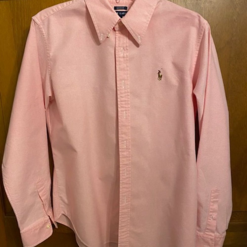 Ladies Ralph Lauren Pink Cotton Long Sleeve Shirt Size 12
